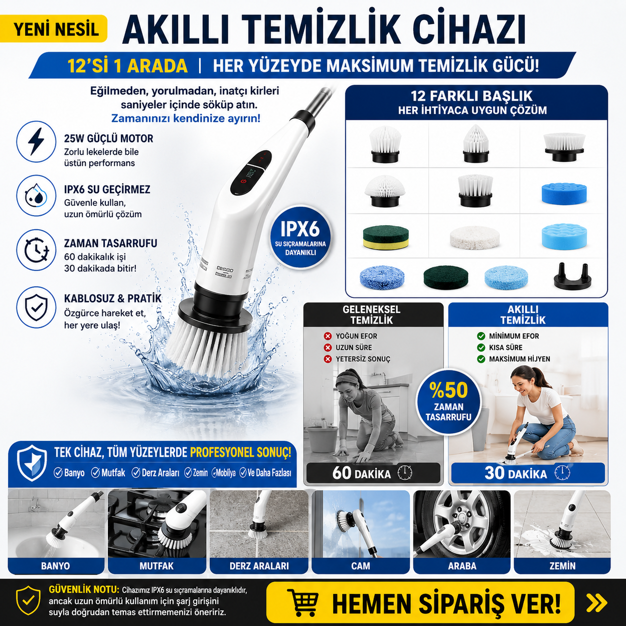 Elektrikli temizlik fırçası - akıllı temizlik cihazı